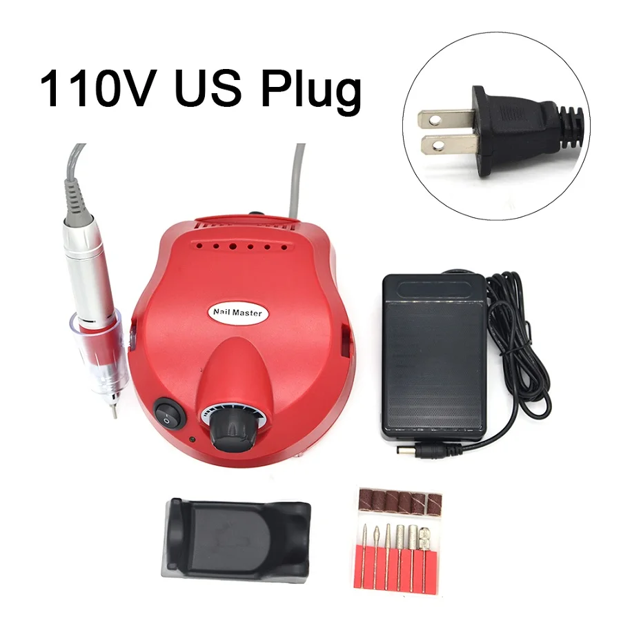 Red US plug Серебряный машинка для маникюра профессиональный инструмент для полировки ногтей пилочки для ногтей набор маникюра 35000 об/мин 110 В/220 В Электрическая дрель для ногтей аппарат для маникюра - Цвет: Red US plug