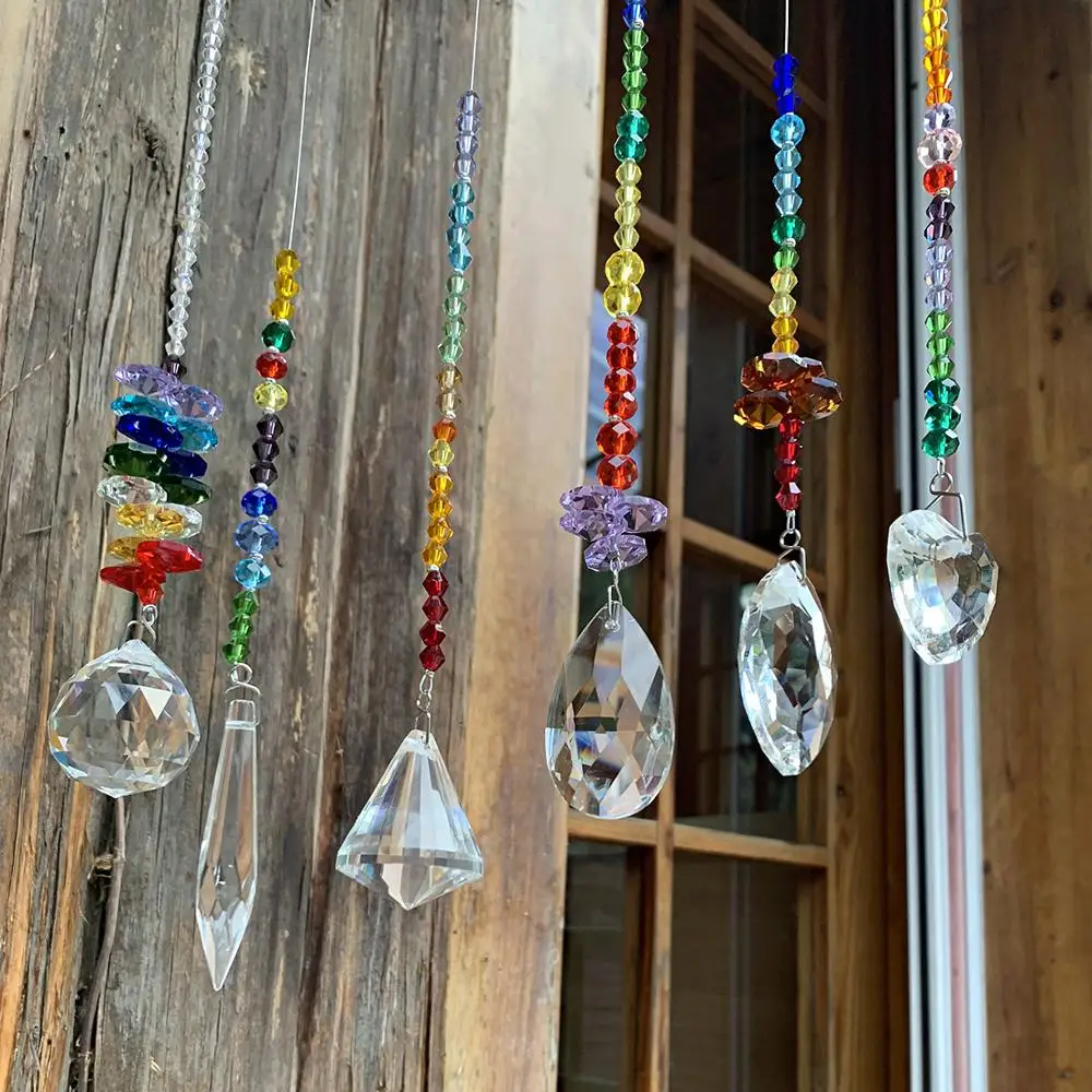 H& D упаковка из 6, красочная хрустальная люстра Suncatchers подвесной орнамент чакра хрустальные подвески для дома, офиса, украшения сада