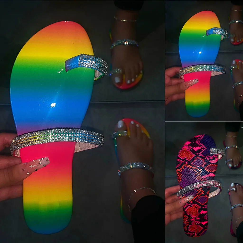 Женские сандалии Тапочки на плоской подошве в римском стиле с кристаллами