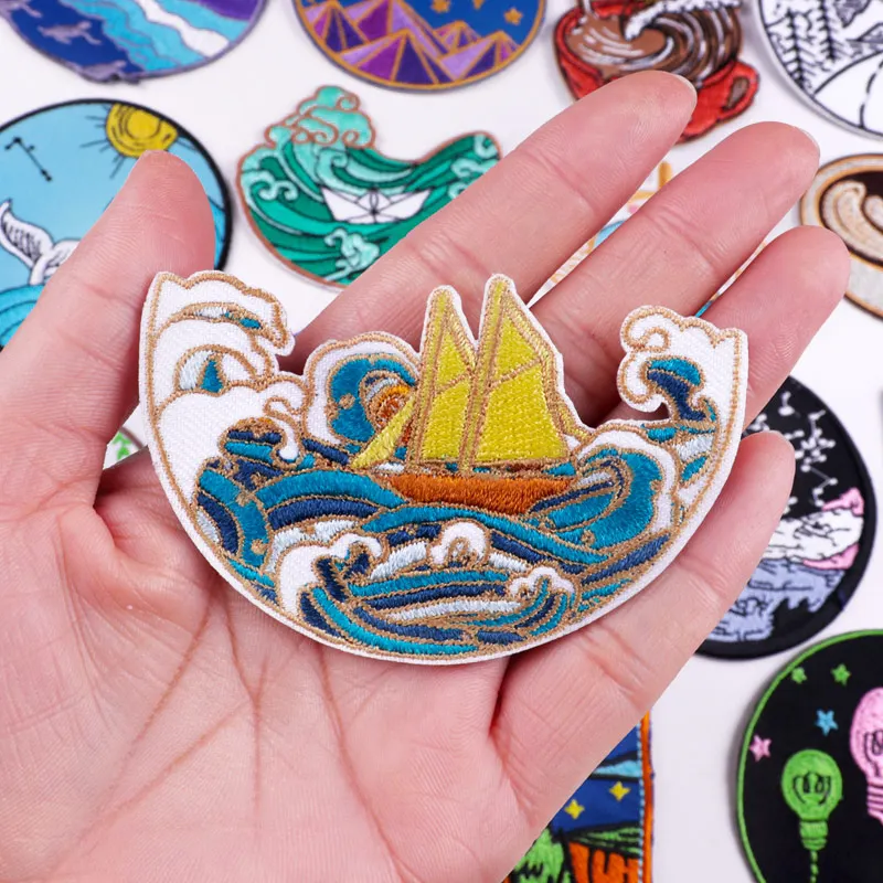 Нашивка горы приключения аппликация с волнами патчи вышивкой утюгом на одежде