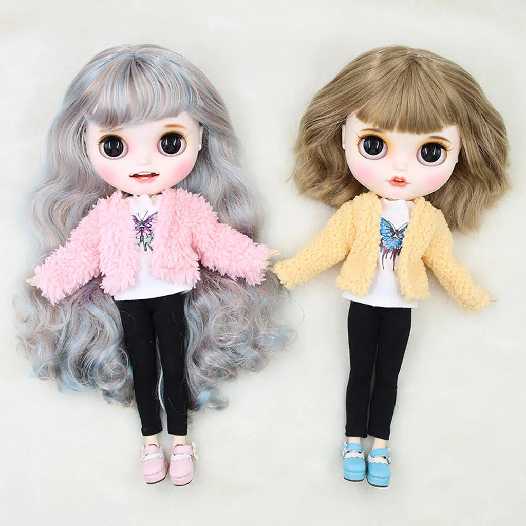 

1/6 Stylish Collarless Plush Coat Pants for Blythe Doll Changing Accessories