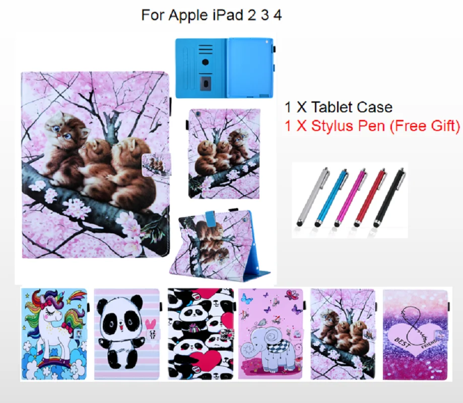 Мультяшный чехол для планшета iPad 4 3 2 Kawaii кот панда единорог сумка с ручкой |