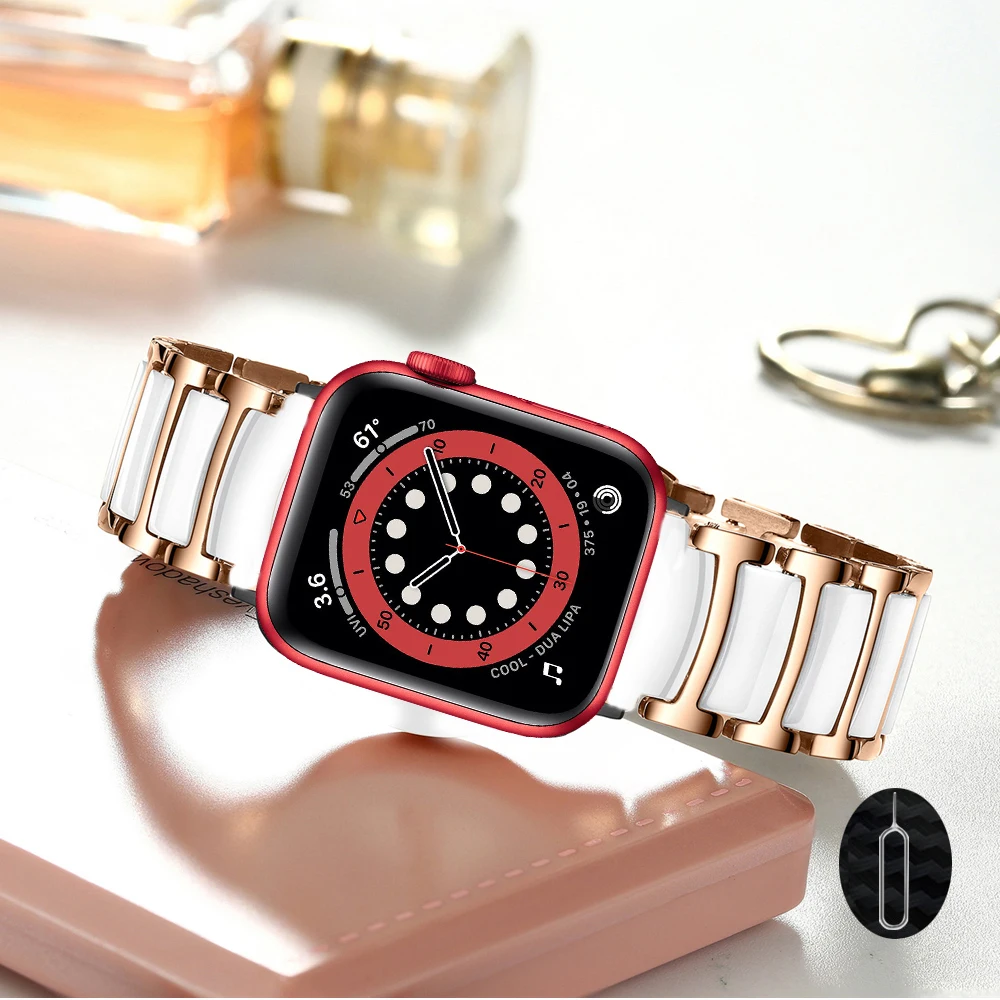 Керамический металлический ремешок для Apple Watch 45 мм 41 44 42 40 38 мужской/женский