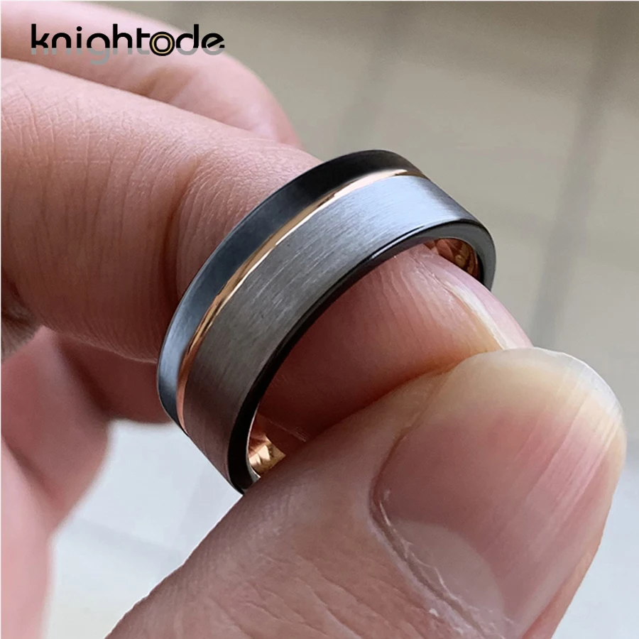 8 мм черный вольфрам Карбидное обручальное кольцо из розового золота с прорезями