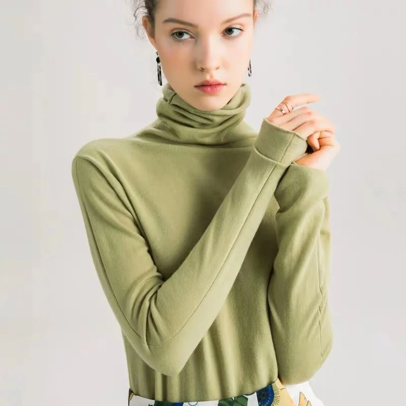 100% шерсть Женский пуловер с высоким воротом свитер длинным рукавом Топ в 10 цветах