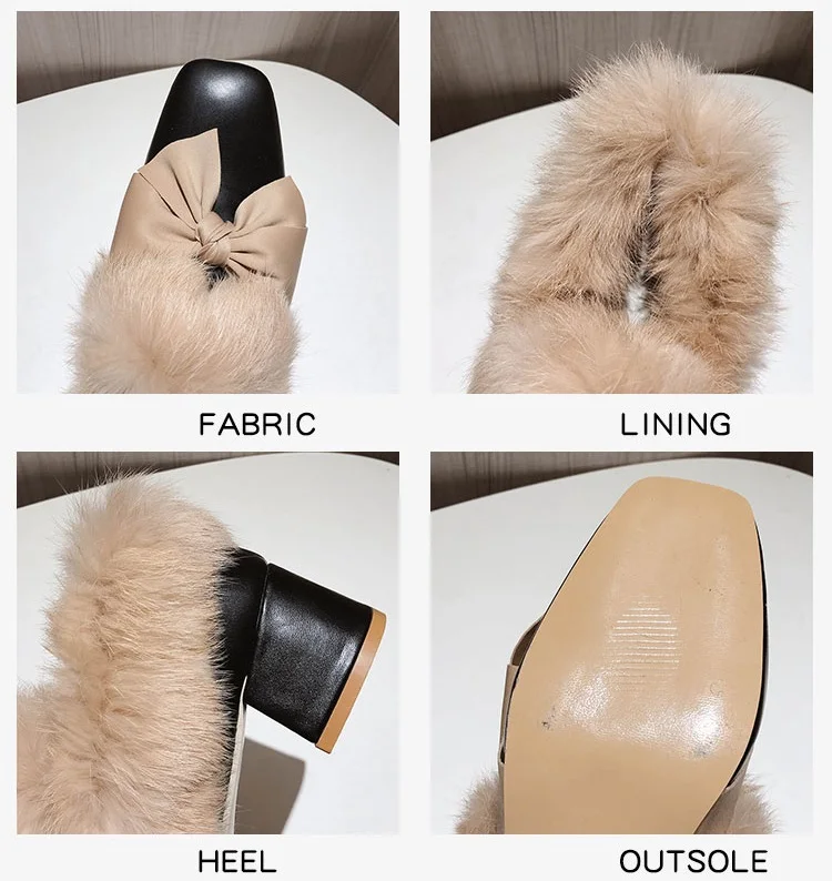 

Furry shoes outdoor women shoes platform heels high heels 2020 women bow retro winter fashion woman shoes female ladies shoes