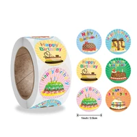500pcsroll 2 5cm happy birthday cute cake stickers children party birthday decorations gift baking wraaping labels
