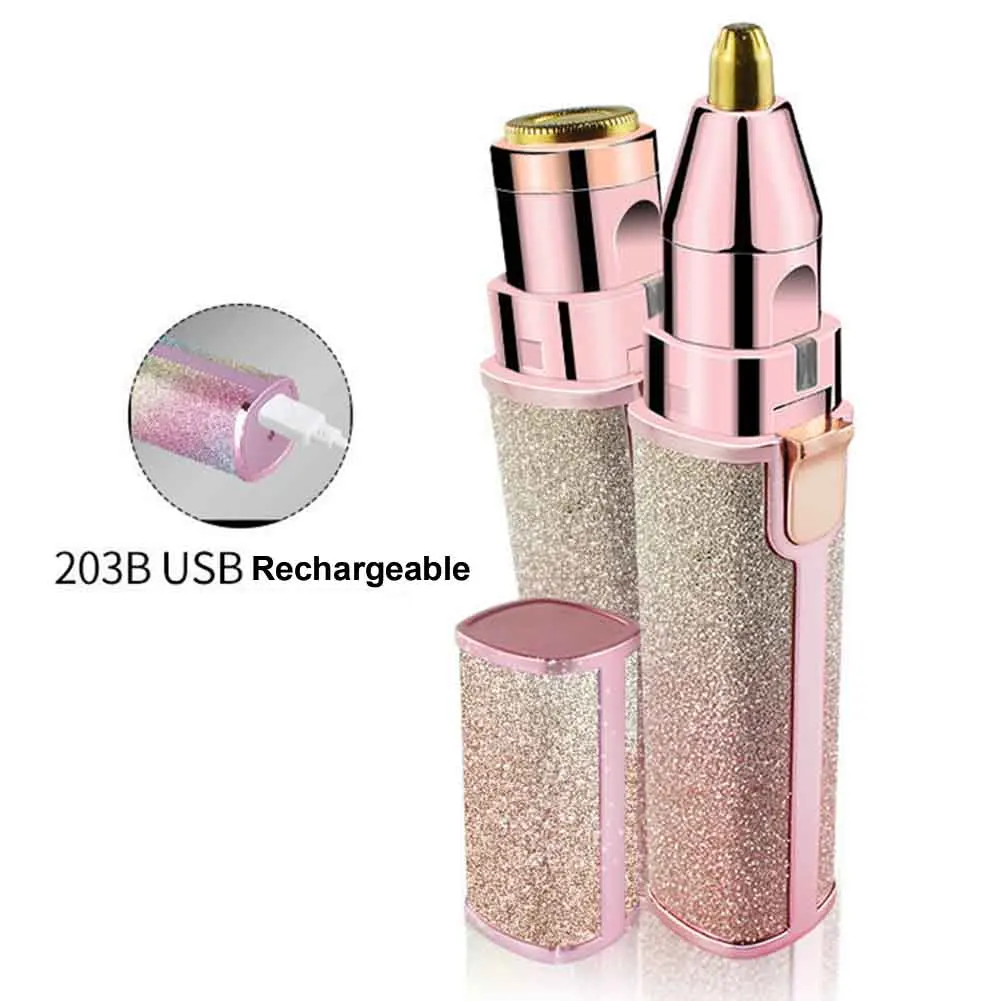 

2 In 1 USB Rechargeable Electric Trimmer Eyebrow Razors Nose Painless Hair Remove Body Lips Ear Lady Epilator Multifunction