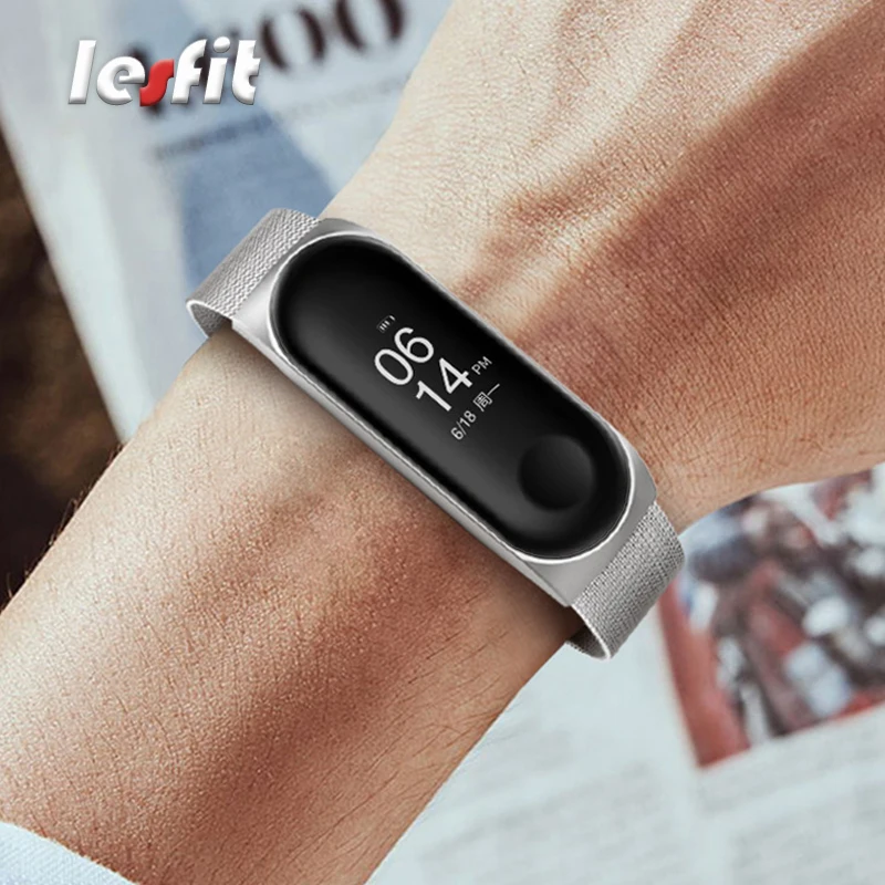 Lesfit Роскошные из нержавеющей стали умные цифровые браслеты для женщин MI Android