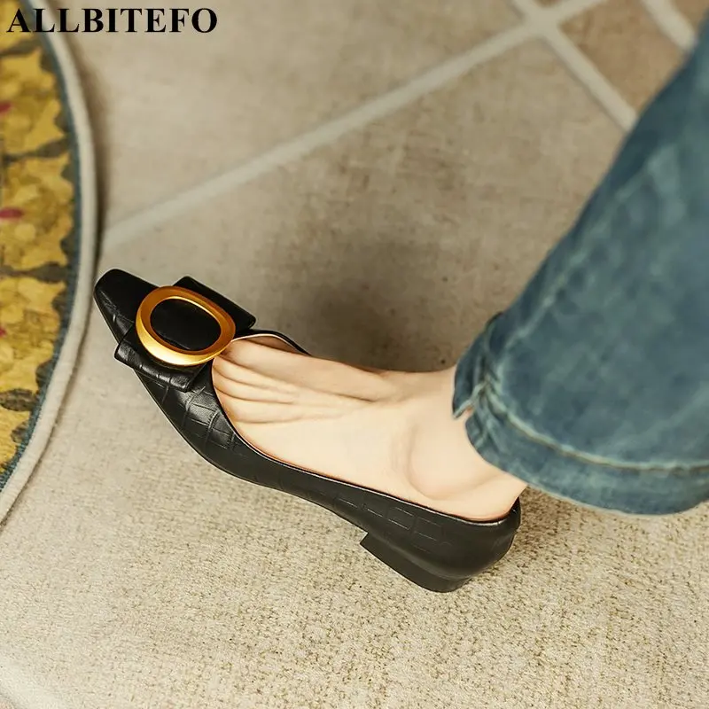 

Женские туфли на низком каблуке ALLBITEFO, натуральная кожа, Бабочка, каменная текстура, Уличная обувь для офиса и работы