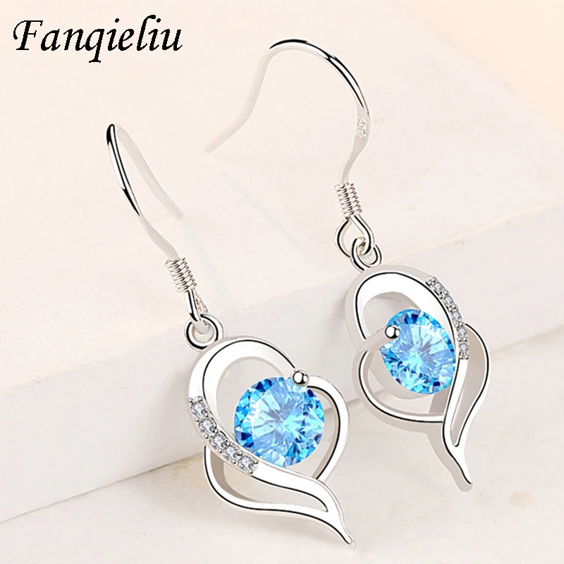 

Fanqieliu High Quality Blue Crystal Dangle Earrings Jewelry For Wedding Women 925 Sterling Silver Drop Earrings FQL21116
