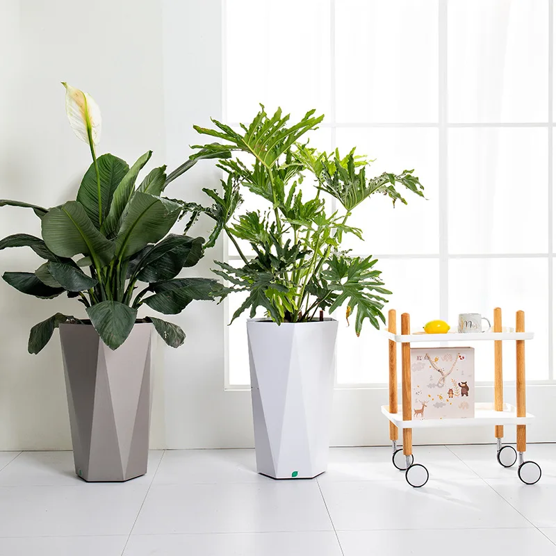 Automático de Absorção Criativo Água Quadrado Plástico Resina Planta Pote Engrossado Casa Preguiçoso Vaso Flores Plantas Bonsai Pot