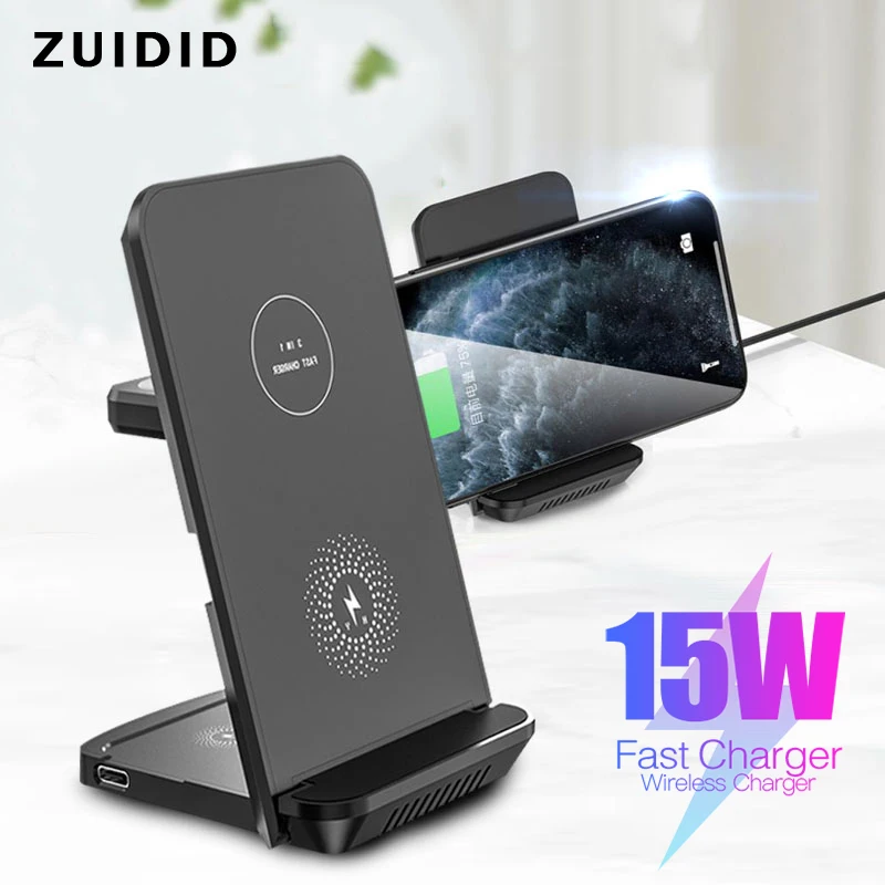 

3 In 1 Wireless Charger 15W Qi Folding Charge Stand Mobile Phone Fast Charging Adapter For Apple Airpods Watch 6 5 For iPhone 12