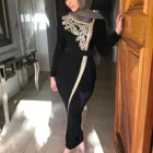 Платье женское атласное с длинным рукавом, Элегантное Длинное Элегантное мягкое платье с вышивкой и асимметричным вырезом, в мусульманском стиле