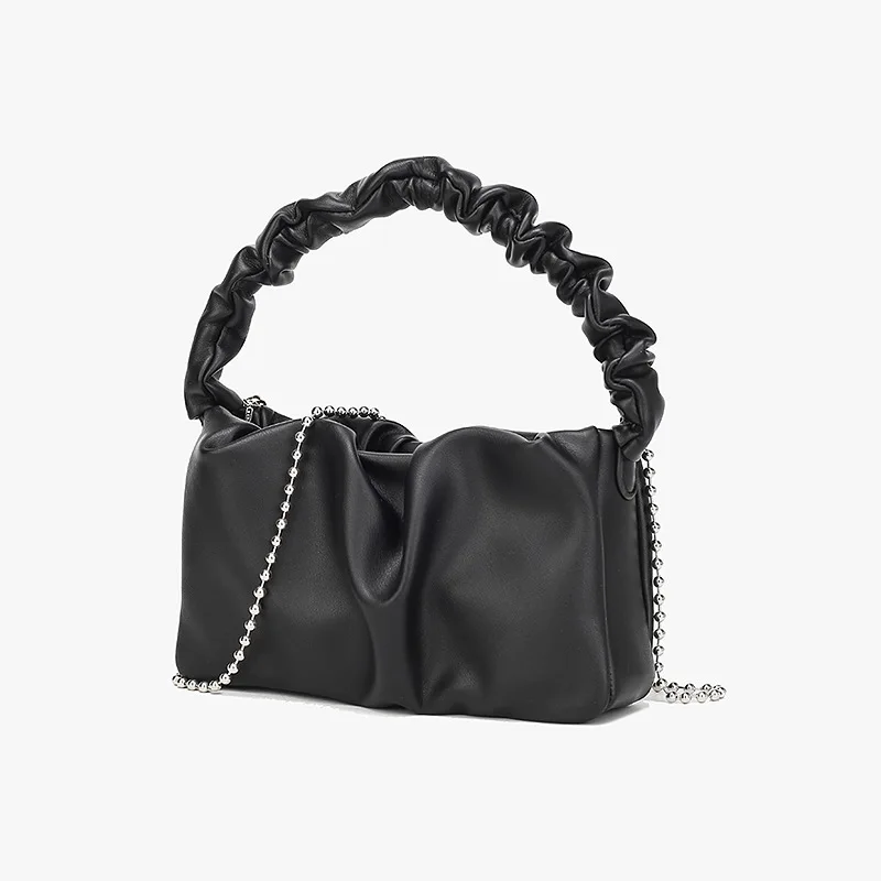 

2021 Fashion Purses and Handbags Women Small Shoulder Bags Soft PU Leather Underarm Pleated Bags Bolsa Female Chain Baguette Bag