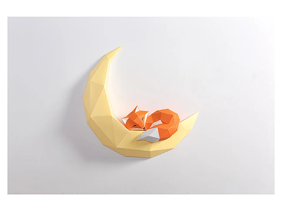 

Pre-cut Fox Moon Animal Wall Decor,Home Decoration Art Paper Model,3D Low Poly Papercraft,Handmade DIY Adult Craft Toy RTY033