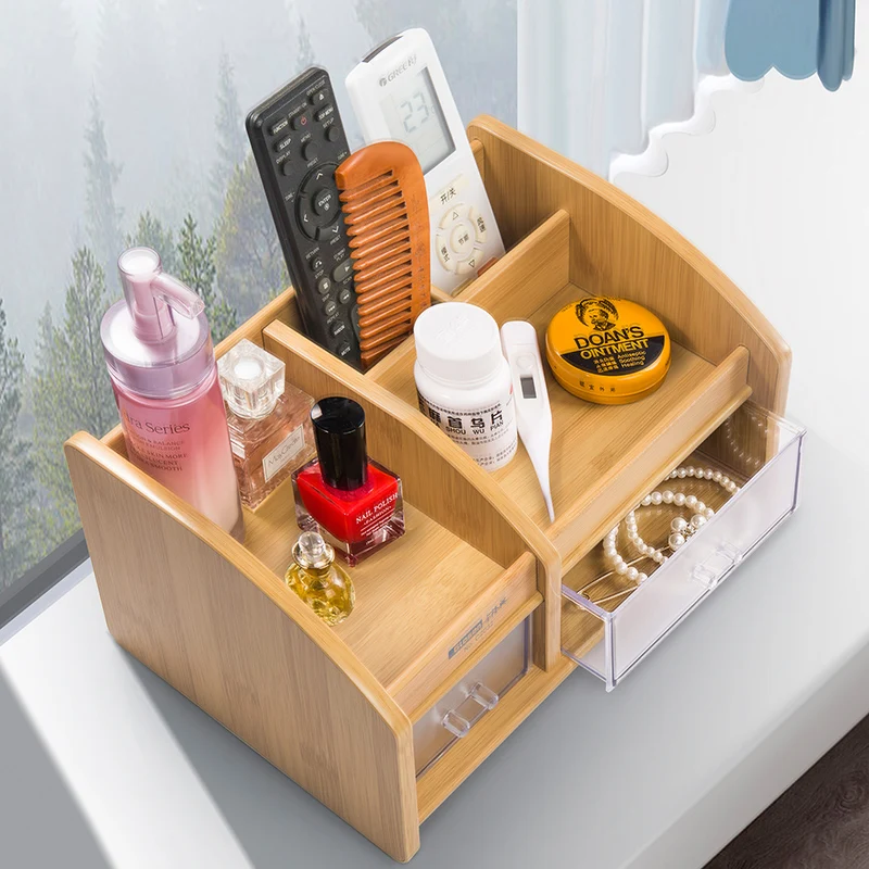 

Creative Wood Board Remote Control Storage Box Phone Knife Pen Coffee Table Stand Desktop Board Storage Box Brown