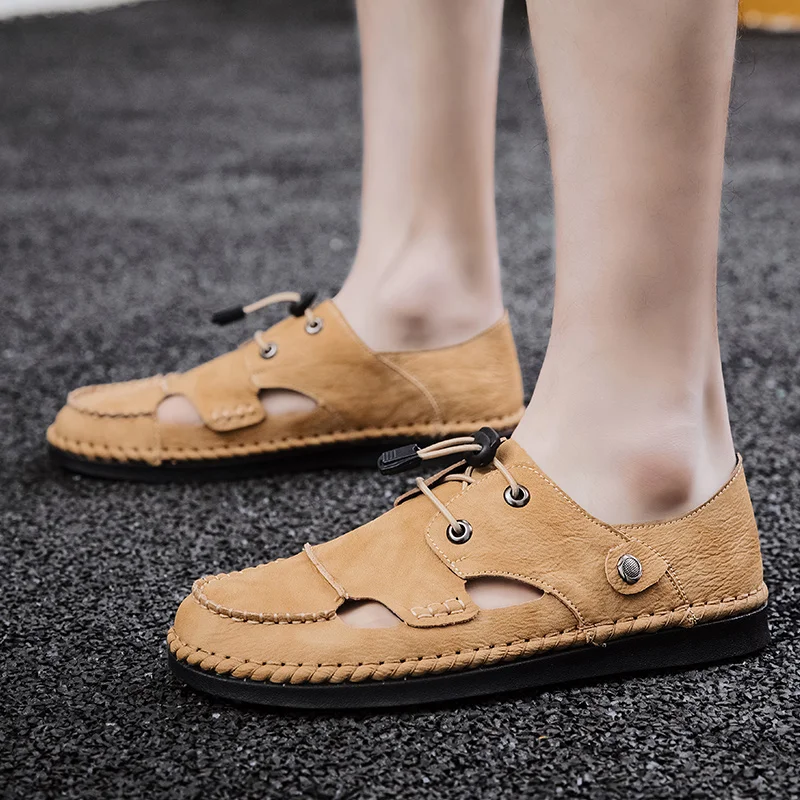 Новые модные мужские сандалии из мягкой натуральной кожи Классическая удобная