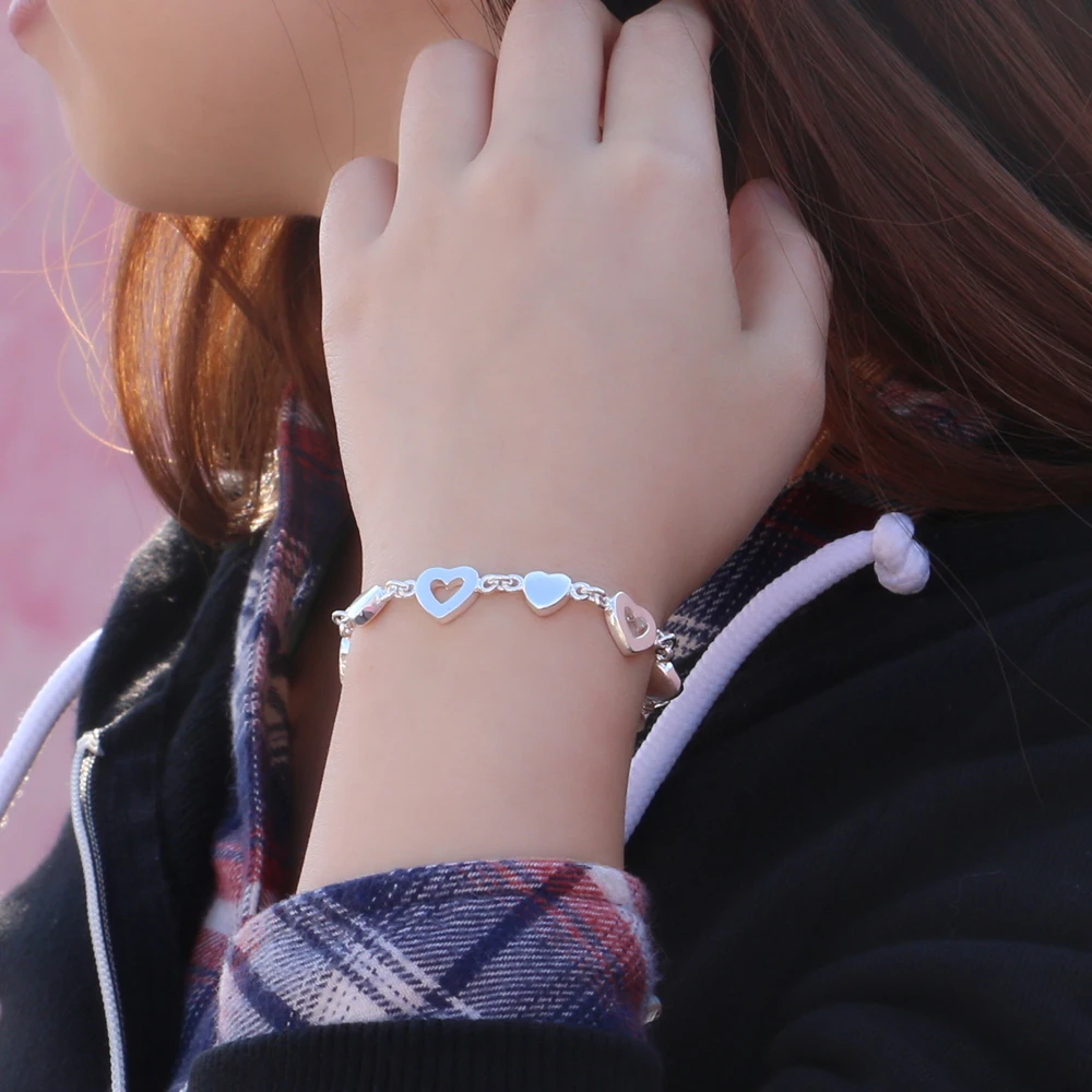925 стерлингового серебра женские модные ювелирные изделия браслет в виде сердца