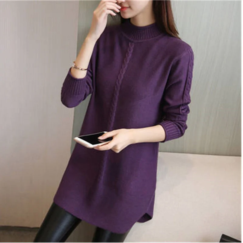 

JCHB осенне-зимний длинный свитер, вязаная одежда, Теплый Женский пуловер с круглым вырезом, утепленный Женский бархатный мягкий вязаный свит...