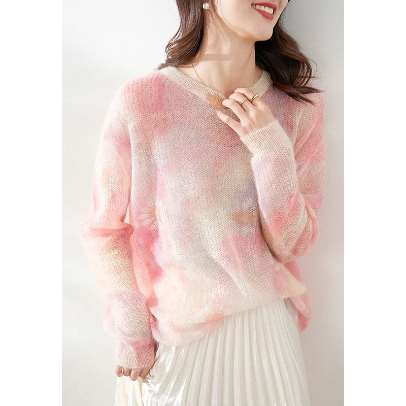 

Мохеровый градиентный Радужный тонкий свитер хорошего качества Романтический