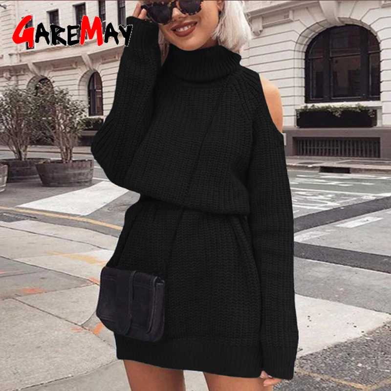 sweaters women Turtleneck off shoulder sweater Sweater Dress Slim long winter woman knitting pullovers | Женская одежда