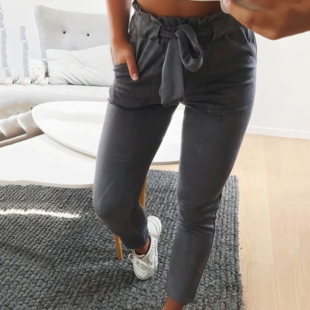 Модные Женские однотонные полосатые облегающие укороченные джинсы с воланом и