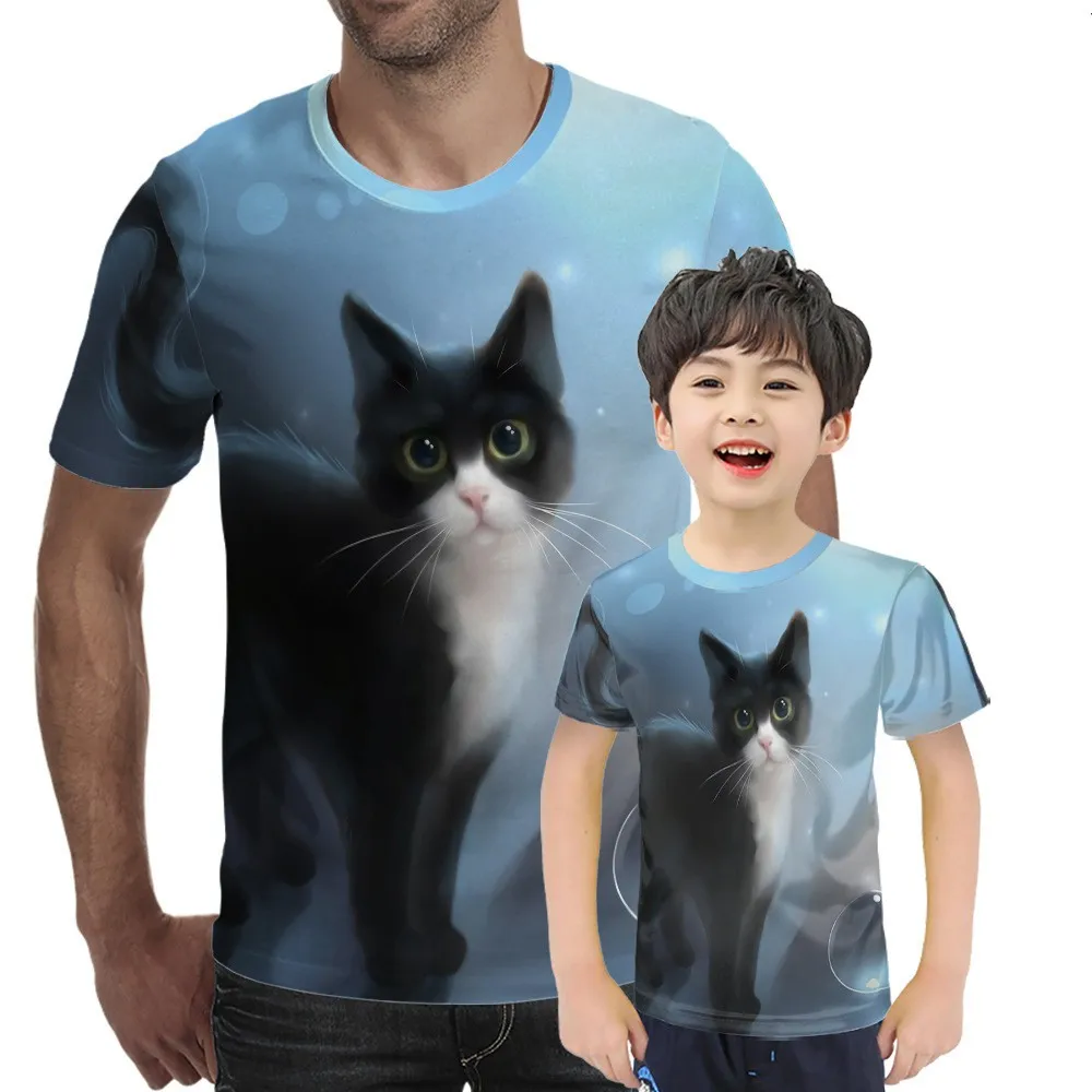 

2021 summer new fashion T-shirt 3D animal cat print unisex T-shirt short-sleeved T-shirt male cute Hip hop crew neck streetwear