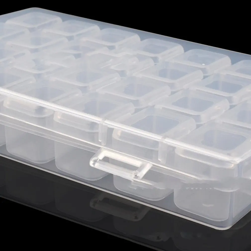 

28 Slots Clear Plastic Empty Nail Art Decoration Storage Case Box Nail Glitter Rhinestone Beads Accessories Container Nail Tool