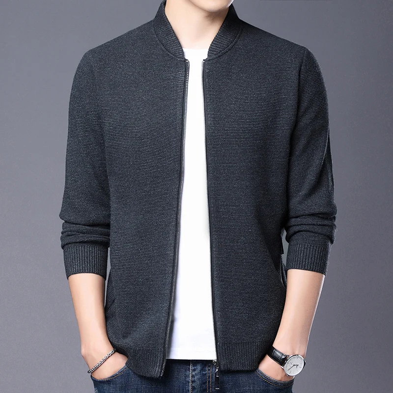 

Men's knitted cardigan 2021 spring and autumn new long sleeve zipper with Lapel sweater coat