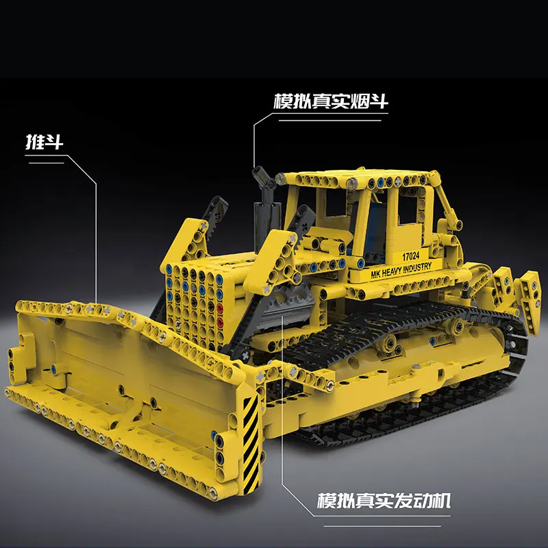 

17024 High-Tech Car The APP Control Yellow Bulldozer RC Caterpillar D8K Set Assembly Building Blocks Kid Christmas Toys DIY Gift