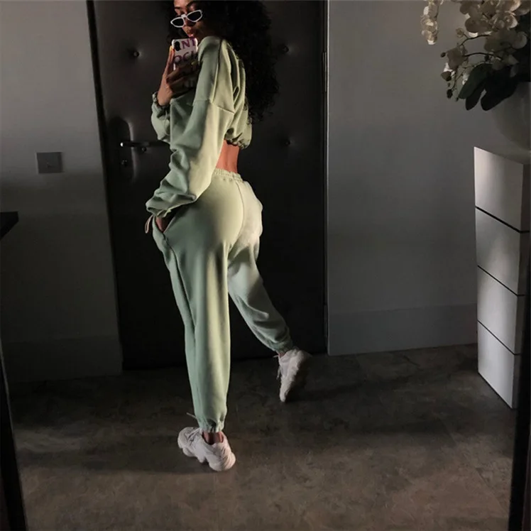 

Women Green Two Piece Sports Suit Pants 2020 Chandal Mujer Autumn Winter Suit for Women Lady Loose Casual Women Plus Size XL