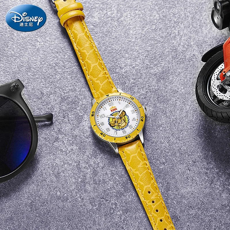 Часы Детские с кожаным ремешком голубые и желтые изображением короля льва |