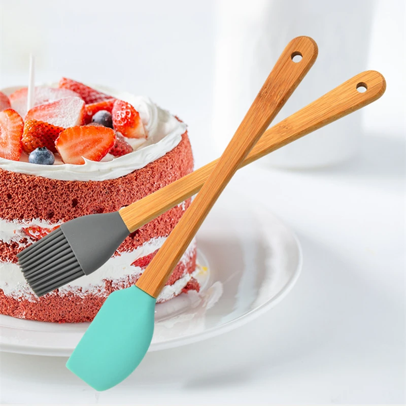 

5pcs Mini Color Silicone Spatula Baking Scraper Oil Brush With Long Wooden Handle Cake Pastry Tools New Kitchen Accessories
