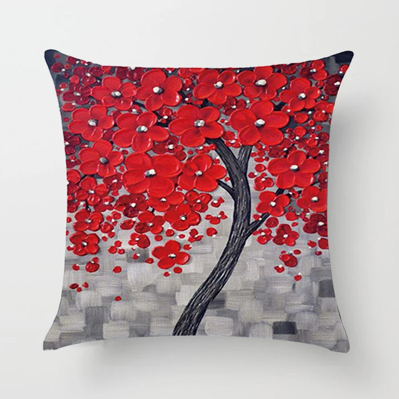 New Juneiour Vintage Flower Pillow Case Mural Yellow Red Tree Cherry Blossom Cushion Cover Throw 45x45cm | Дом и сад