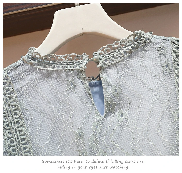 L-4XL размера плюс, Женская кружевная блузка, зима, модные кружевные вязанные крючком Лоскутные с длинным рукавом, утолщенные элегантные рубашки, женские топы