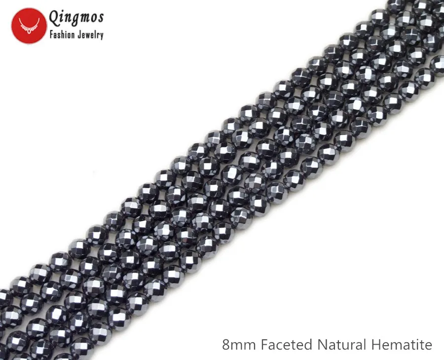 

Qingmos 8mm Facete Round Natural Black Hematite Beads for Jewelry Making DIY Necklace Bracelet Earring Loose Strands 15" los804