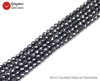 qingmos 8mm facete round natural black hematite beads for jewelry making diy necklace bracelet earring loose strands 15 los804