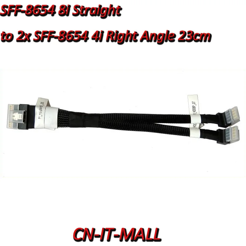 

New Slimline SAS 4.0 NVMe SFF-8654 8i Straight to 2x SFF-8654 4i Right Angle 23cm R0043