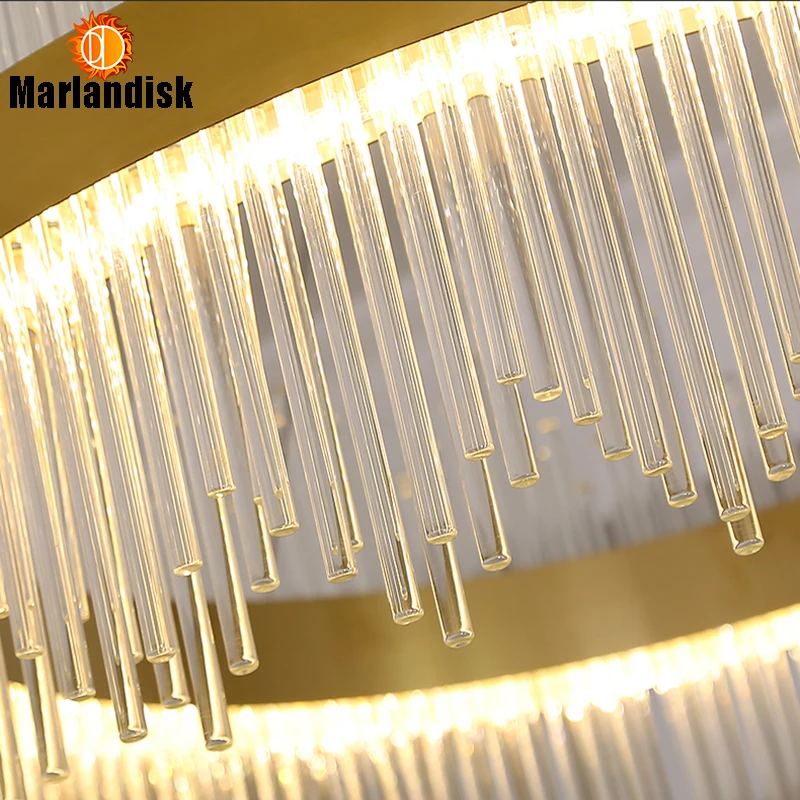 

Included With led Strip Post Modern Golden Round/Oral Metal LED Pendant Lights With Clear Glass Crystal Bars Sculptedly[DX2153]