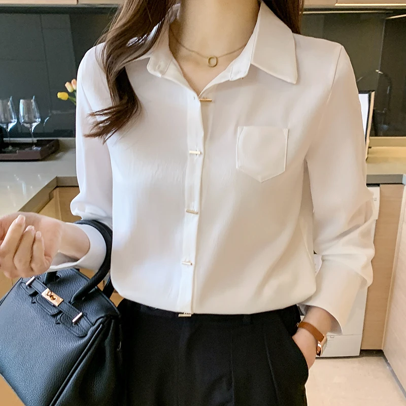 

COIGARSAM Office Lady Full Sleeve Shirt Womens tops New Spring Women shirts White 8315