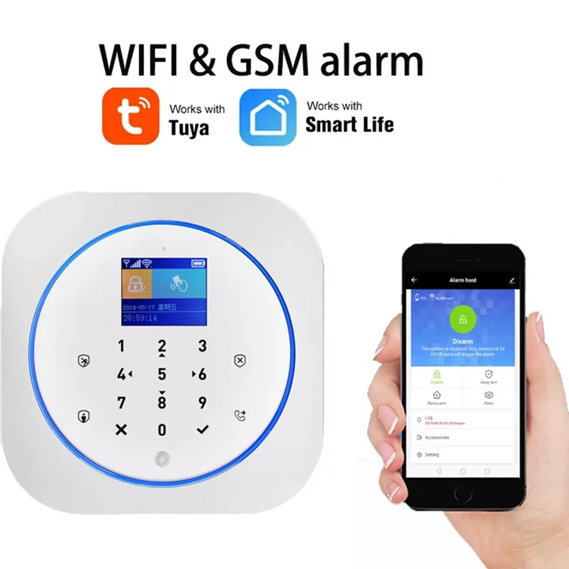 WiFi Alarm GSM Wireless Security Alarm Tuya support Alexa Google Smart Home Voice Control Touch Screen RFID IP Camera Monitor