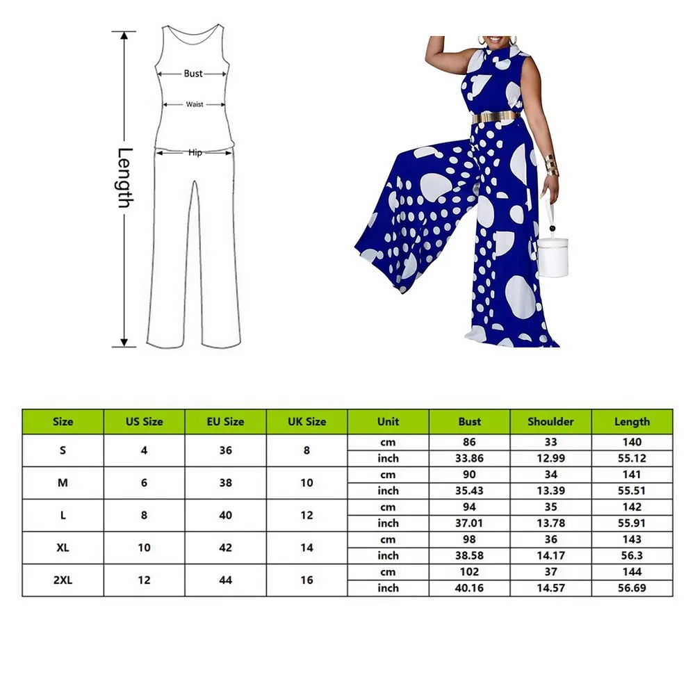 

Women Summer Sleeveless Polka Dot Printed Pockets Jumpsuits Overalls Female Beach Bodysuit Women One Piece Wide Leg Romper