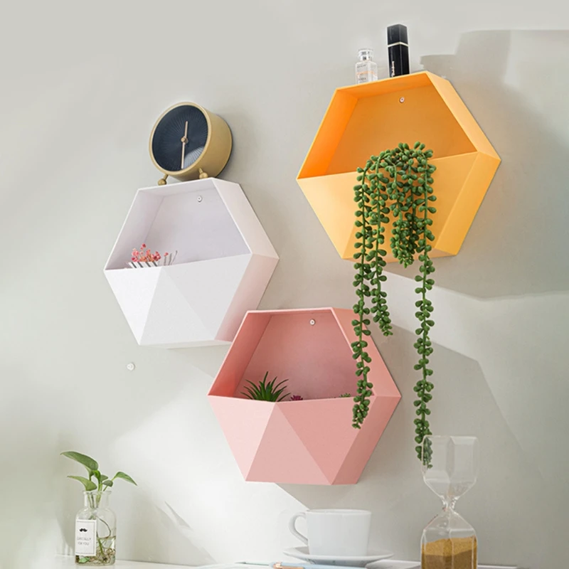 Fashion Geometric Holders Hexagon Storage Box Honeycomb Wall Shelves Decoration for Bathroom Bedroom Living Room  TOP ones