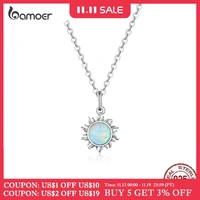 bamoer authentic 925 sterling silver white opal sun pendant necklace for women chain link necklaces silver 925 jewelry scn399