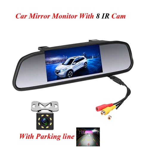 With 8 IR Camera Podofo Автомобильный HD видео автостоянка монитор СВЕТОДИОДНЫЙ ночное видение Реверсивный CCD Автомобильная камера заднего вида с 4,3 дюймовым автомобильным зеркалом заднего вида - Название цвета: With 8 IR Camera