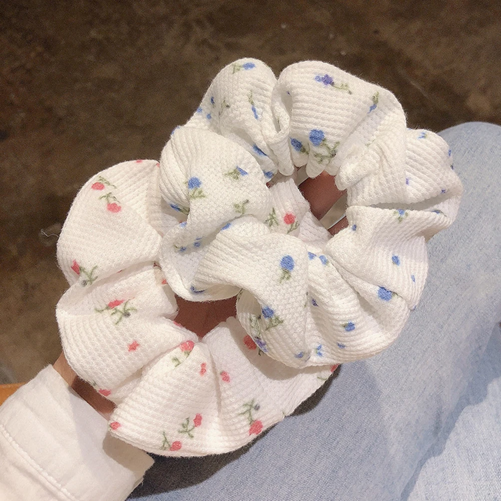 Резинка для волос с белым красным синим цветочным принтом розы эластичная ткань