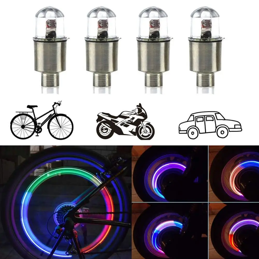 Bicycle LED Light Mountain Bike Neon Light Tire Gas Nozzle Valve Core Glow Stick Cycling Lamp Tyre Caps Wheel Spokes Flash Light