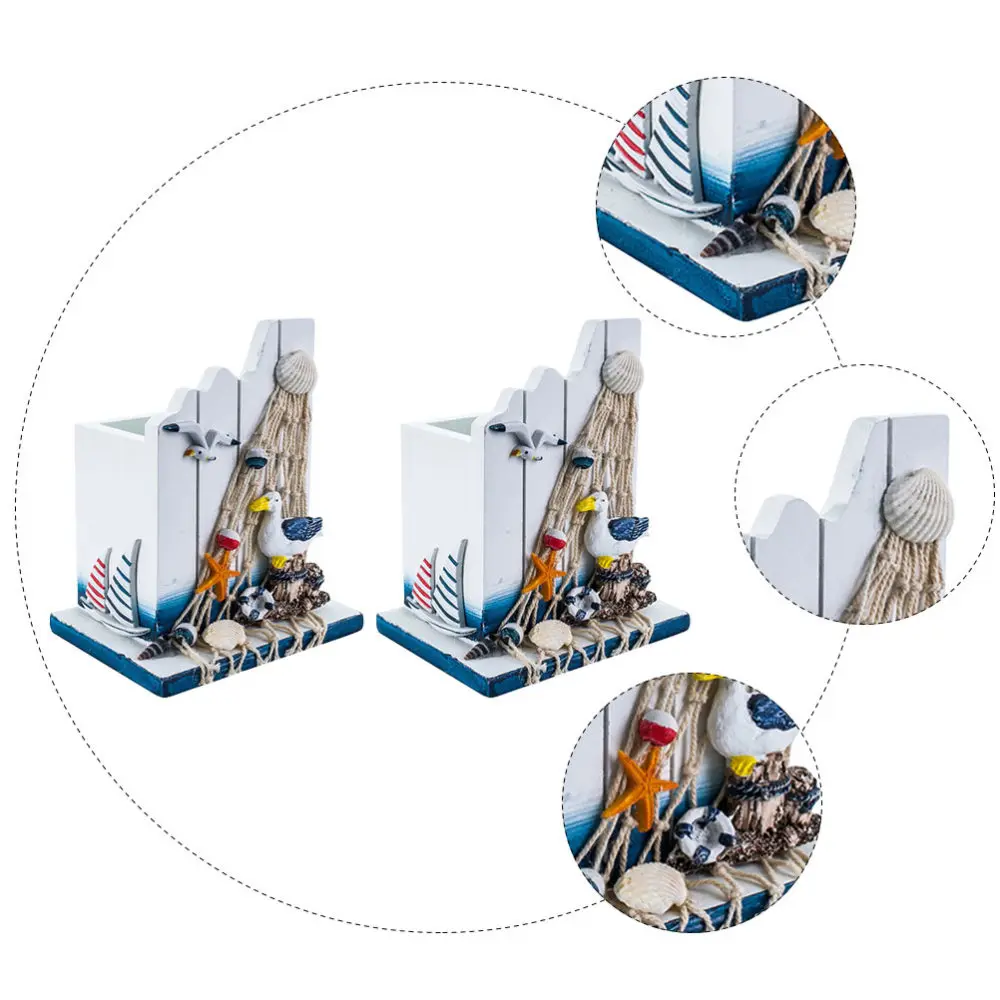 

2Pcs Wooden Pen Holder Mediterranean Pen Pencil Stand Office School Storage Box