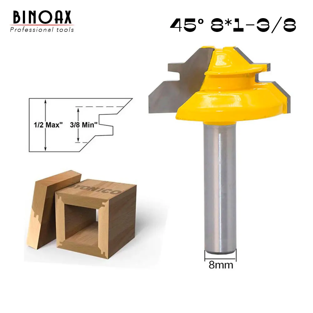 

8mm Shank Lock Miter Glue Joint Router Bit 45 Degree Woodwork Cutter Set